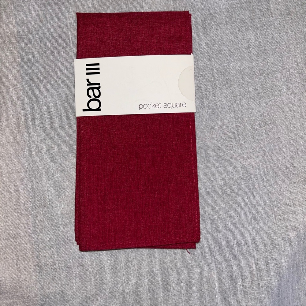 Bar III Pocket Square, NWT. Solid Burgundy , 12 x 12